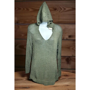 Sonoma Long-Sleeve Beach Hoodie Sweater Sz Large Green V-Neck Open Knit New